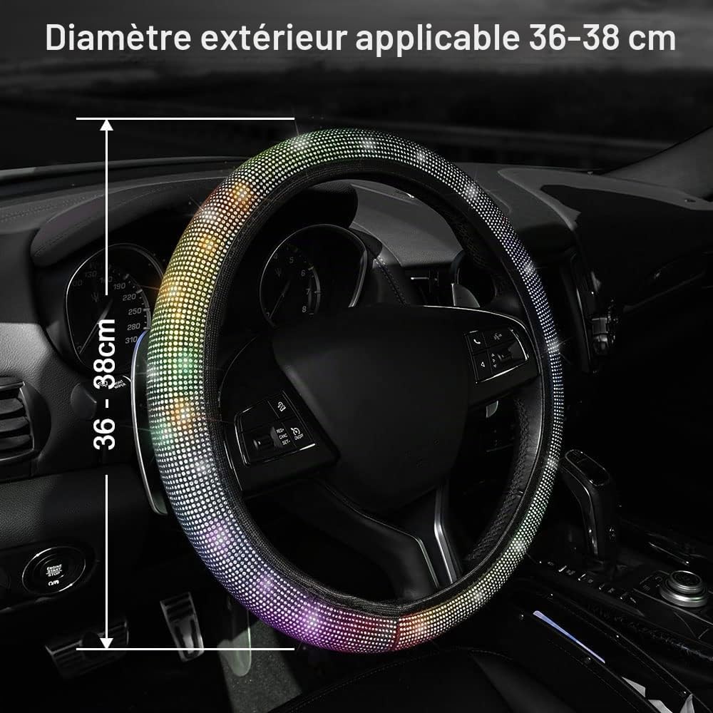 Detalle de URAQT kristallen stuurhoes voor auto, polyester met strass, 36-38 cm