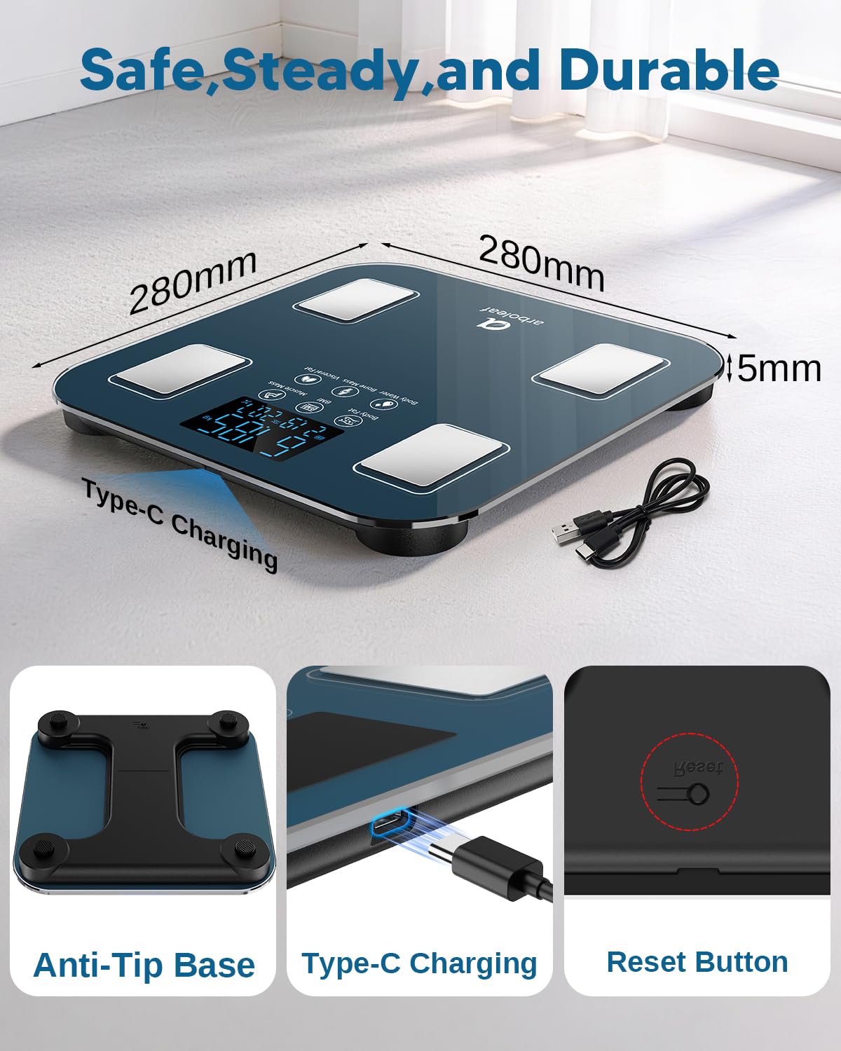 Detalle de arboleaf Balance impédancemètre rechargeable – Pèse-personne connectée jusqu’à 180 kg