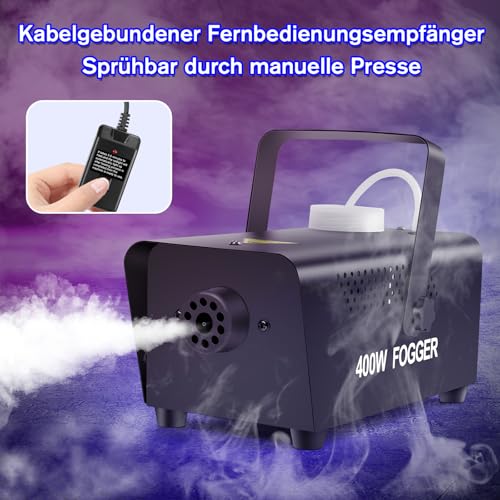 Detalle de Littleboyny 400W Nebelmaschine – kompakte Rauchmaschine mit 300 ml Tank, 2 kabelgebundene und Funkfernbedienungen