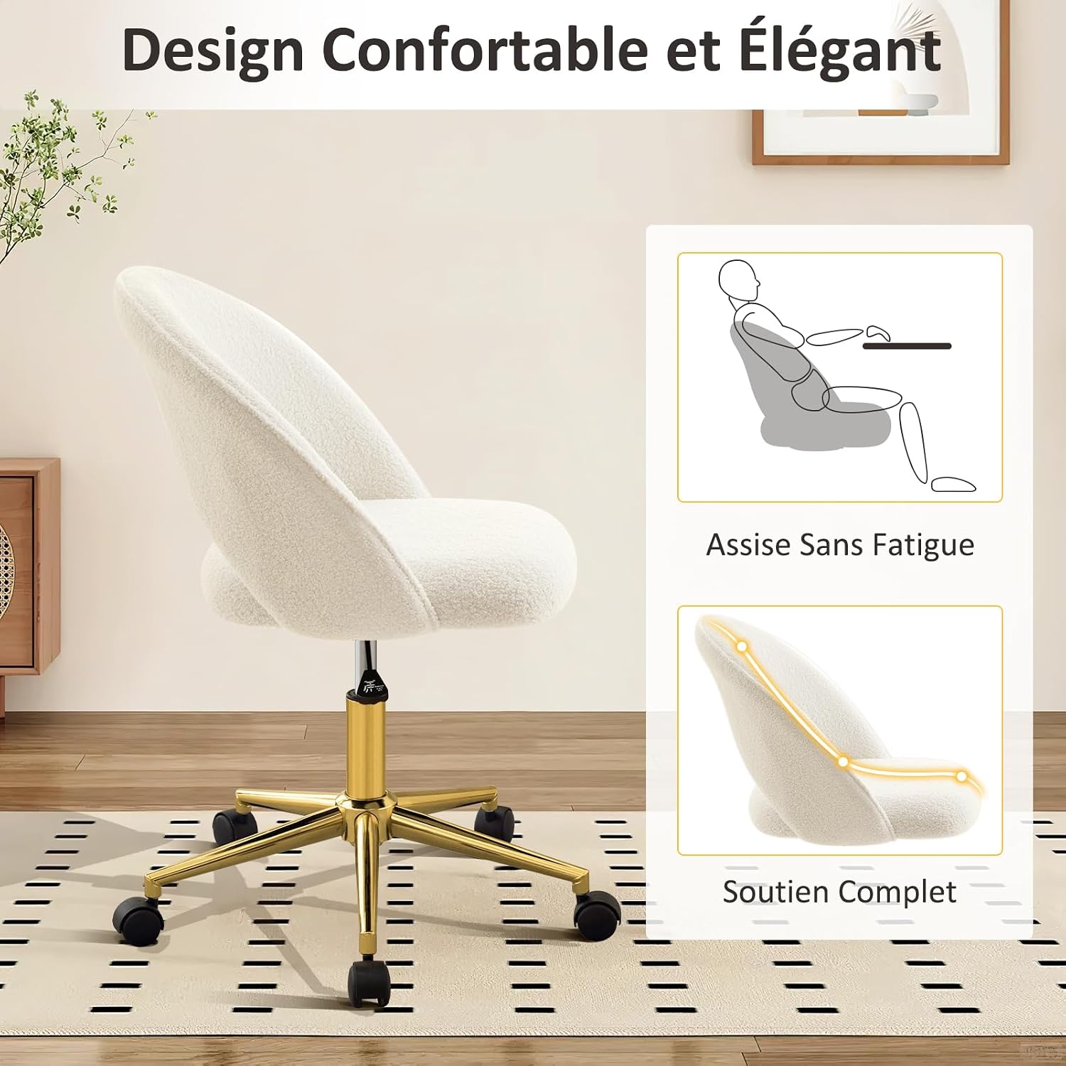 Thumbnail 2 de Hellove Chaise de Bureau Chaise Coiffeuse Velours Rose