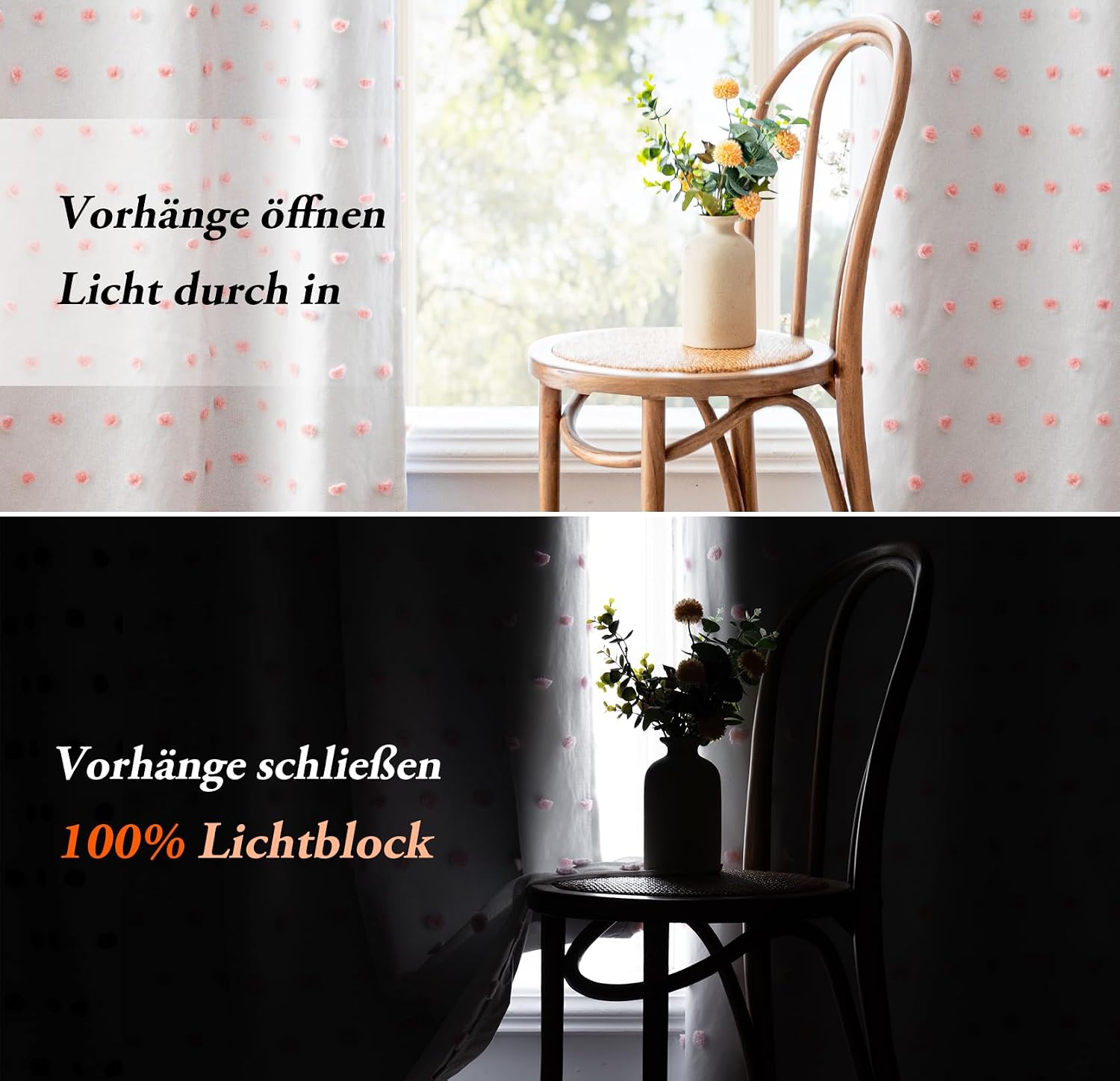 Thumbnail 1 de MYSKY HOME Gardinen Rosa Blickdichte Vorhang-Set 2er, 225 x 140 cm – Verdunkelung mit Pom Pom