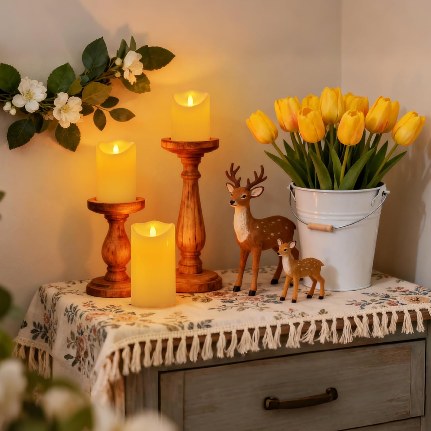 Detalle de Haown HY-SJ-001 Flameless Candle Set, 6 Ivory Waterproof LED Pillars