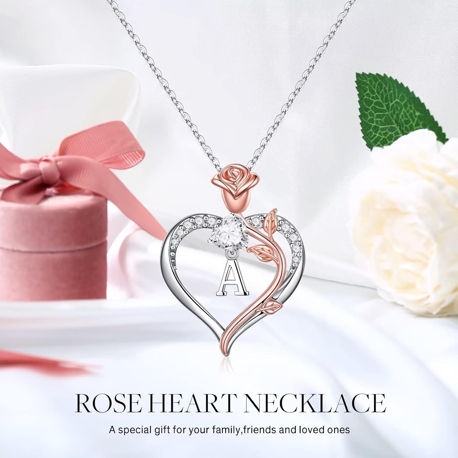 Thumbnail 6 de TINGN Collana da donna con ciondolo a cuore in oro bianco 14K con zirconi