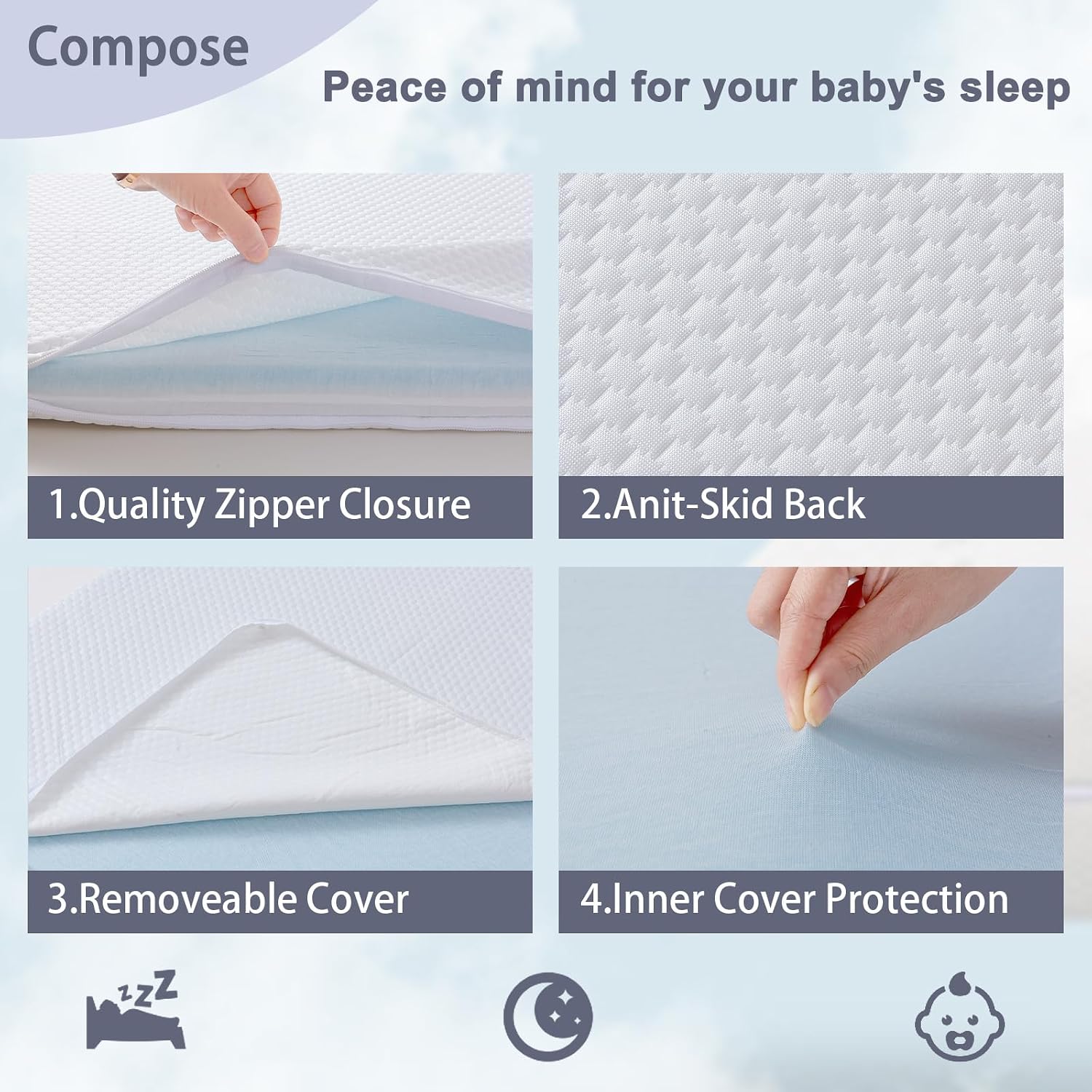 Detalle de Lisara BS-01 Baby Bassinet Mattress, Dual-Sided Foam, Waterproof Cover