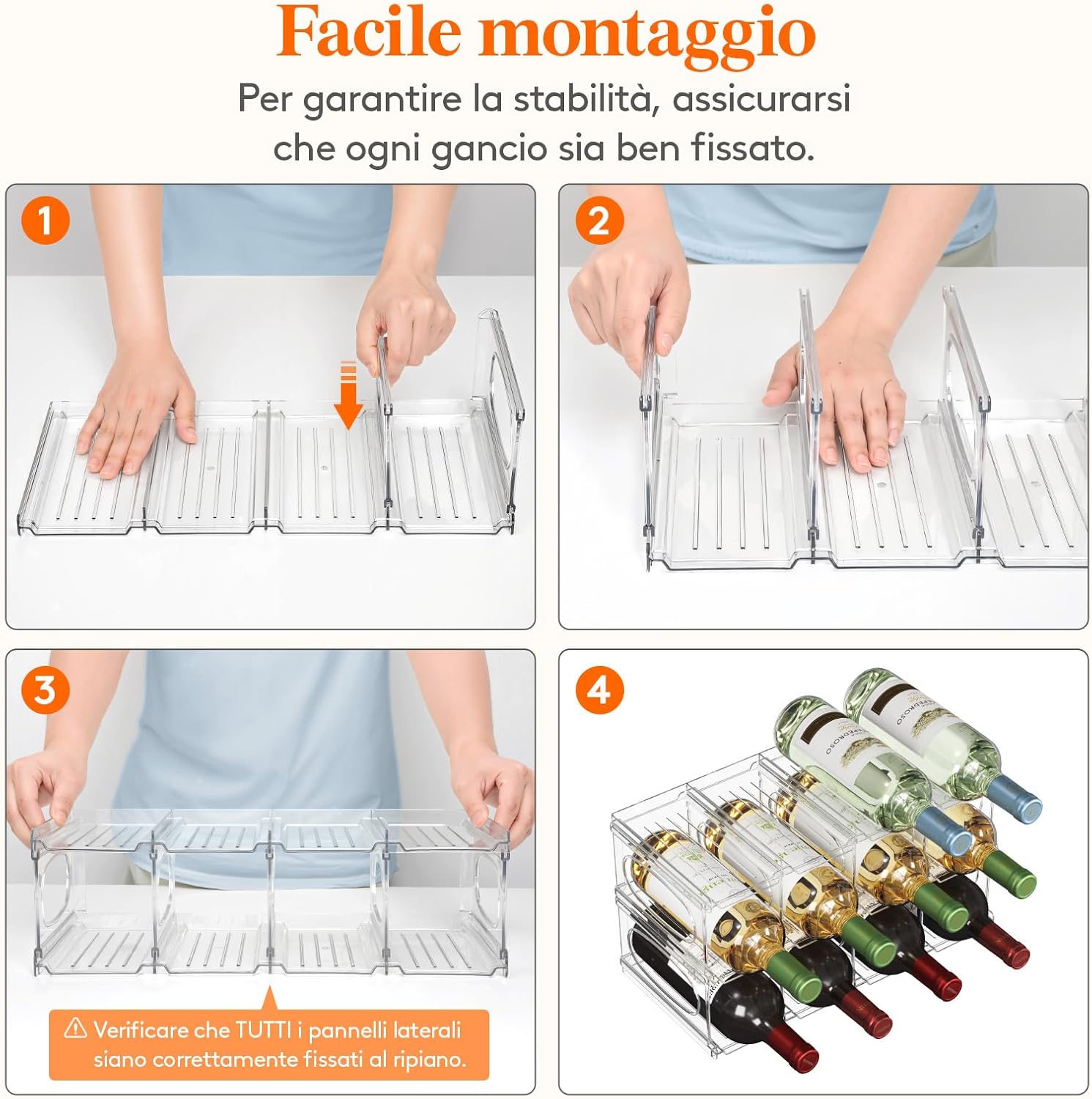 Detalle de Lifewit portabottiglie da frigo in plastica per 12 bottiglie, 3 livelli impilabili
