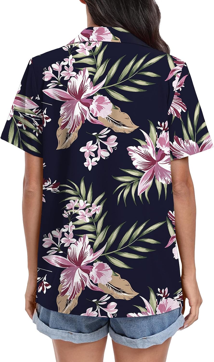Thumbnail 4 de YUNDAI women’s Hawaiian short-sleeve button-down floral V-neck shirt (chiffon)