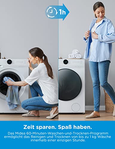 Detalle de Midea MF200D86WB-14EAS Waschtrockner – 8/6 kg, Slim Line, Inverter, App-Steuerung