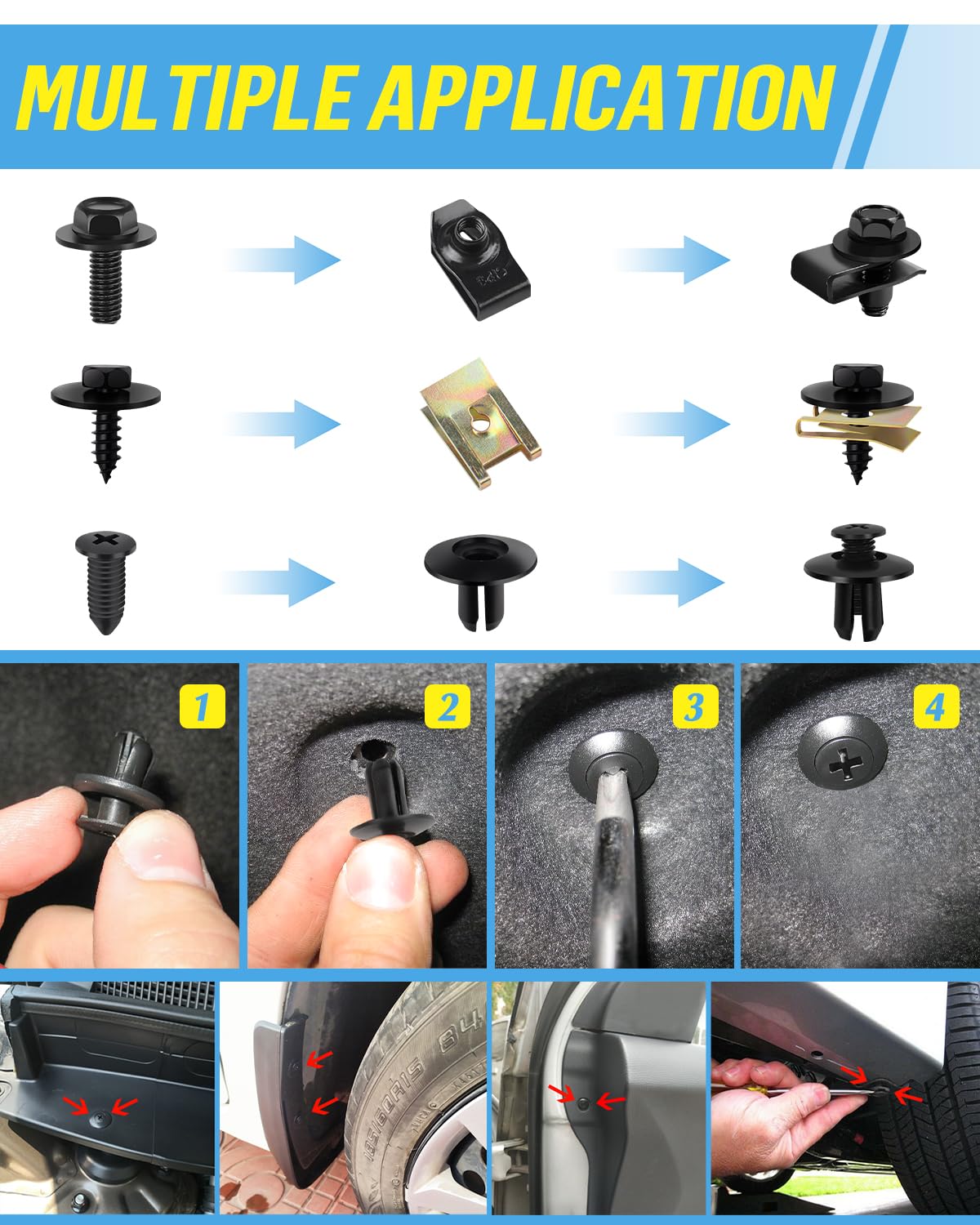 Detalle 2 de JatilEr 80-piece car screw and nut clips kit for trim, undertray and fender repairs