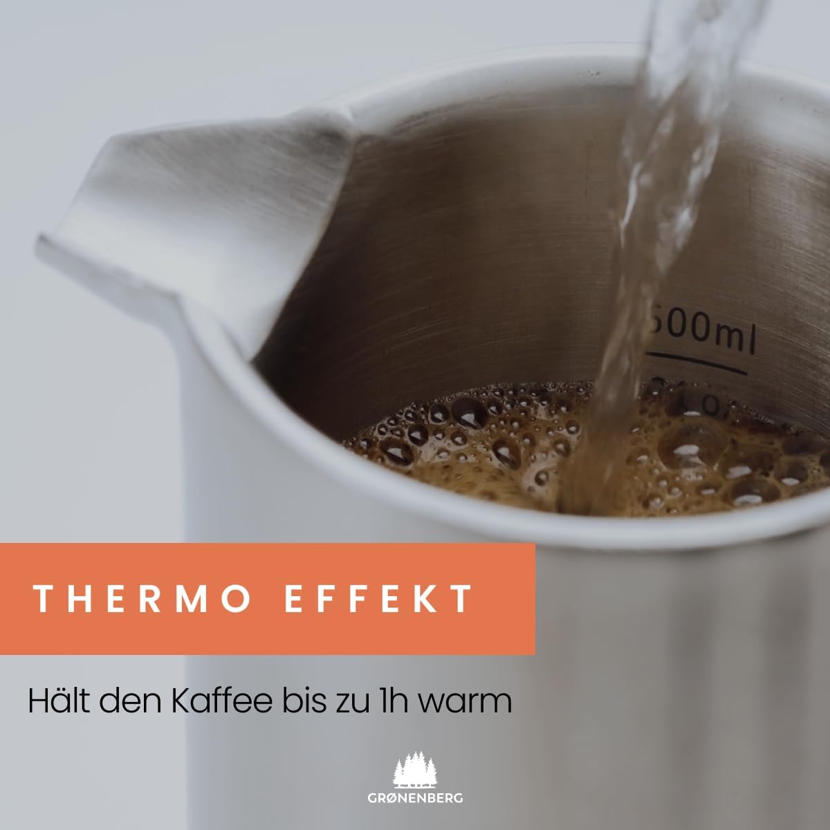 Detalle de Grønenberg French Press Thermo mit Warmhalte-Funktion aus Edelstahl – Kaffeebereiter in 3 Größen