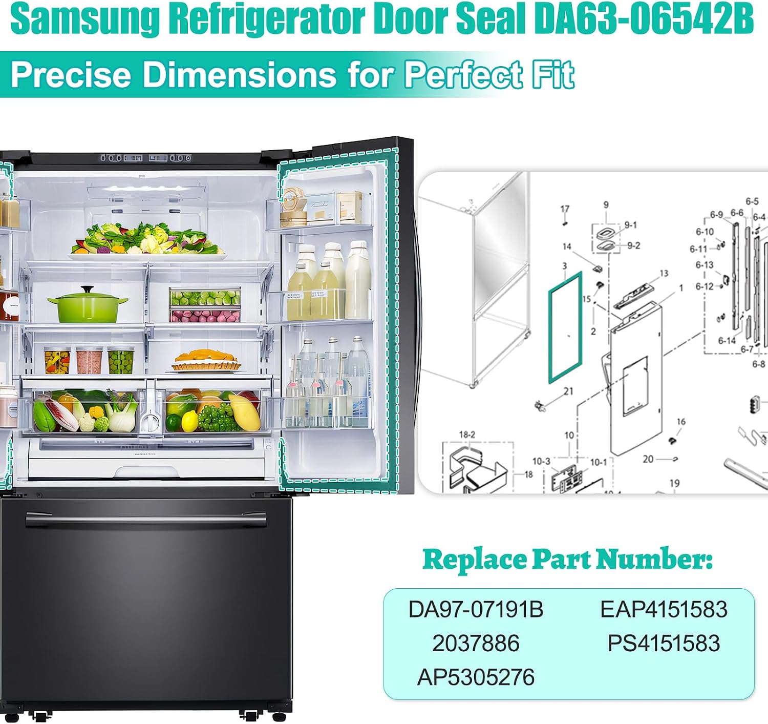 Detalle de Samsung-Compatible Refrigerator Door Gasket DA63-06542B