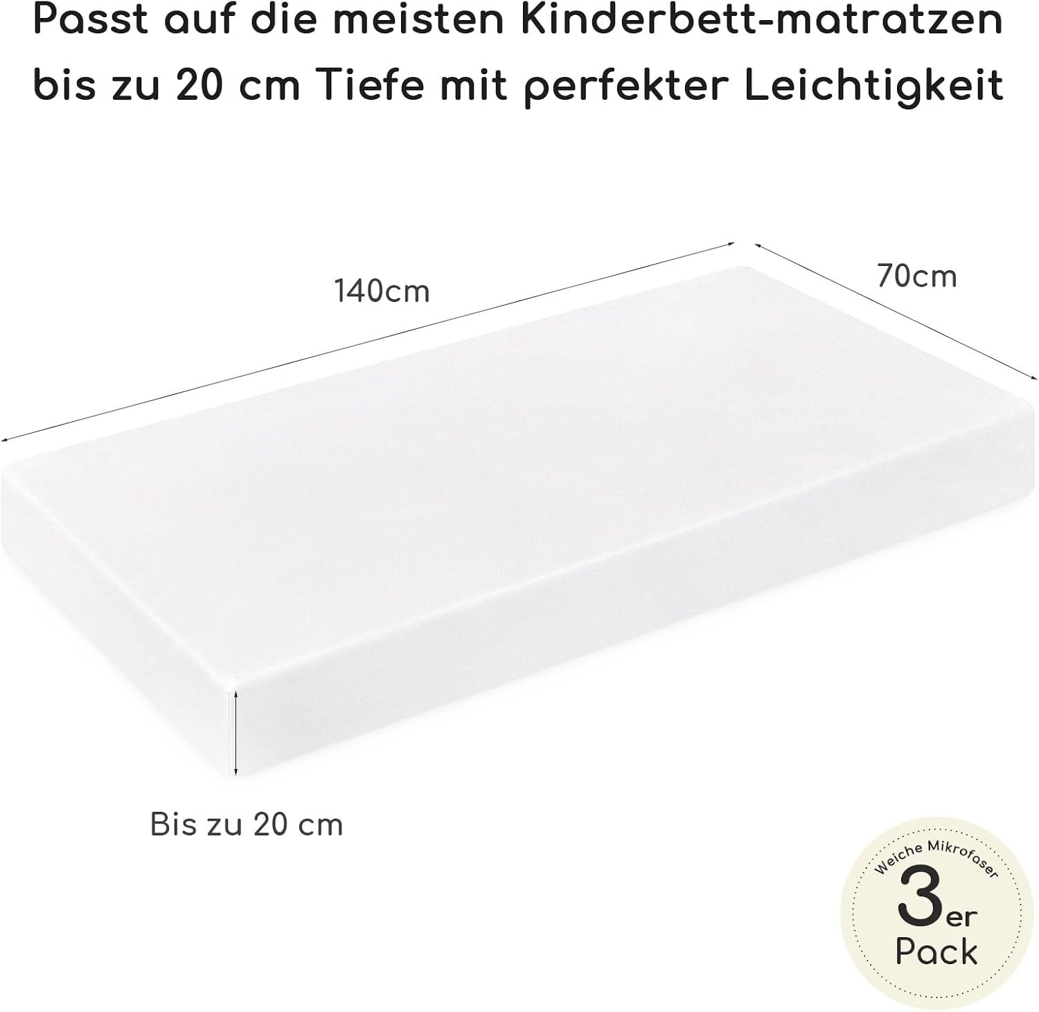 Detalle de Yukkidds Spannbettlaken 70x140 cm – 3er-Pack Baby, atmungsaktiv, Mikrofaser, elastischer Bund