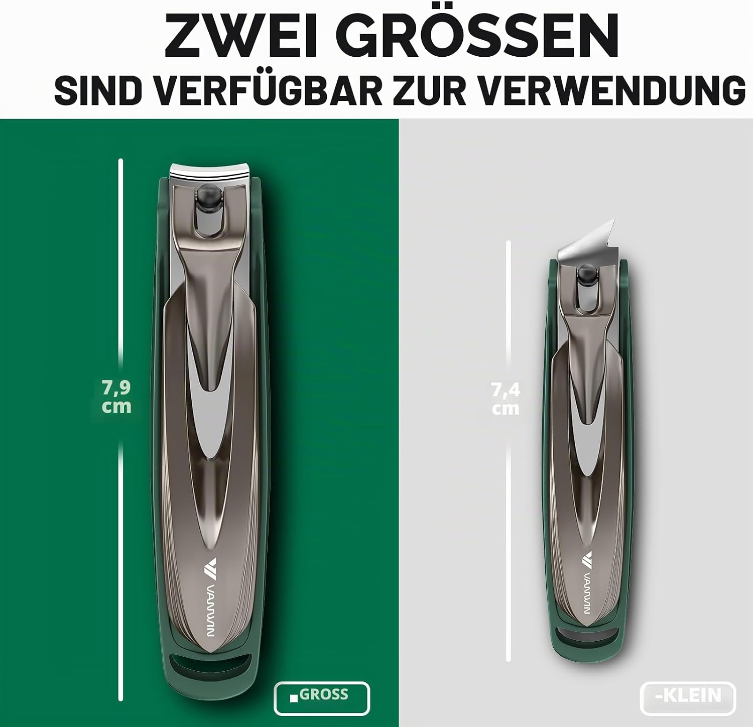 Detalle de VANWIN Nagelknipser-Set mit Auffangbehälter – gebogene & schräge Klingen, Anti-Spritz Präzision für Finger- und eingewachsene Nägel