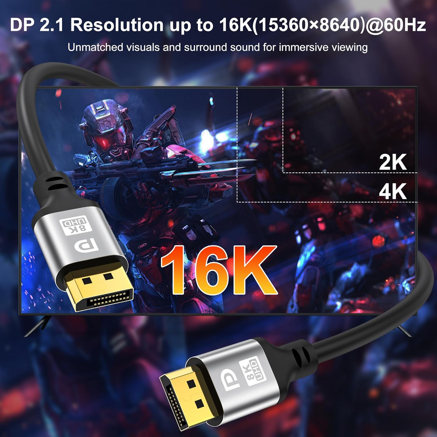 Thumbnail 1 de jojobnj DisplayPort 2.1 Kabel (16K) 10 m – bis 16K@60 Hz, 8K@120 Hz, 4K@240 Hz, HDR10, HDCP 2.2
