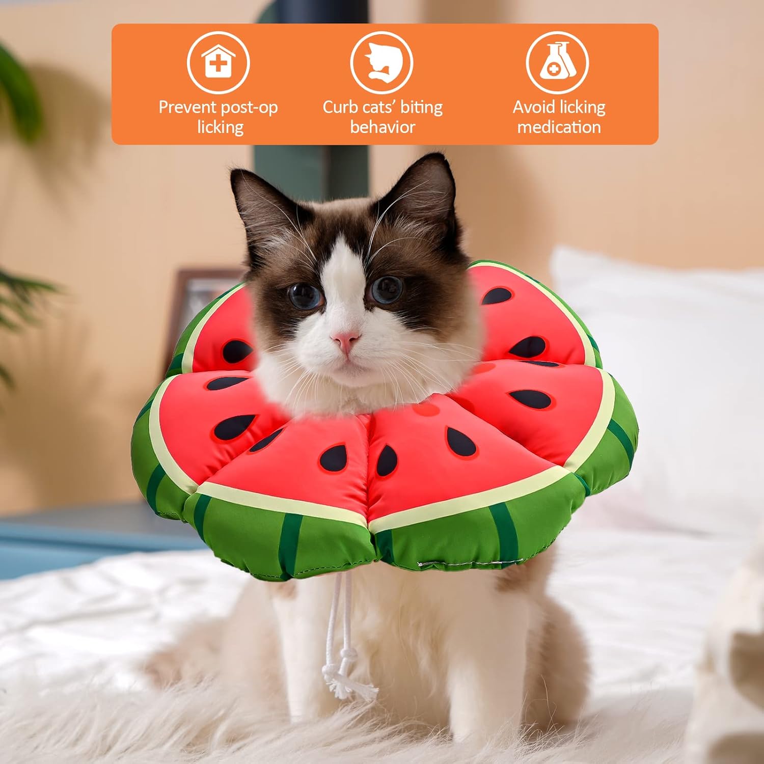 Detalle de Avont Cat Cone Collar Soft, Adjustable – Watermelon (M) for Post-Surgery Recovery