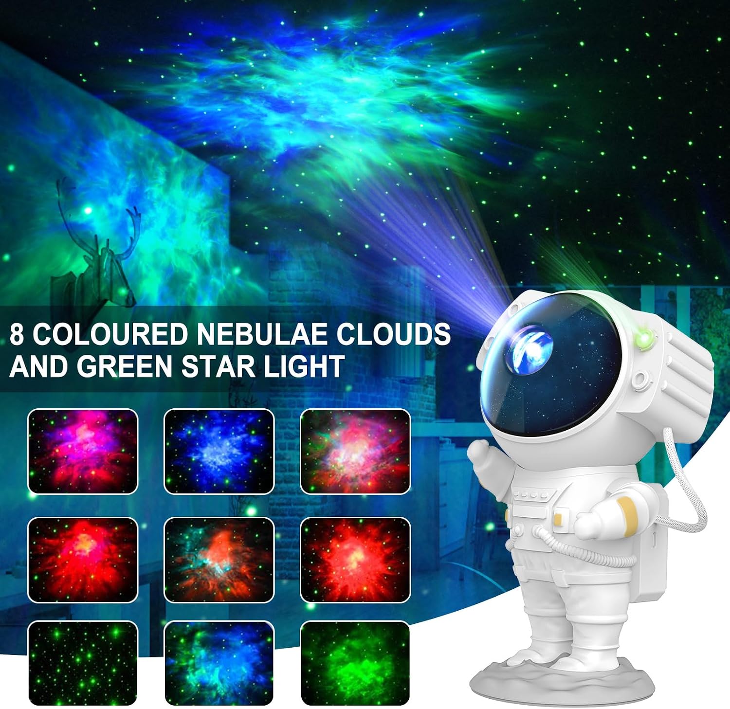 Detalle de Nigecue Astronauten LED Sternenhimmel-Projektor mit Fernbedienung – beruhigender Sternenhimmel für Schlafzimmer und Homekino