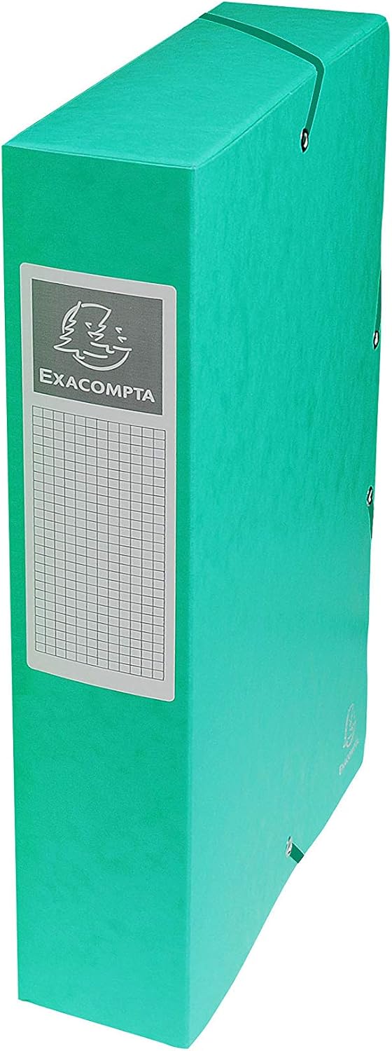 Detalle de Exacompta 50603E: 8 boîtes de classement Exabox vert avec élastiques – A4, 60 mm, montées