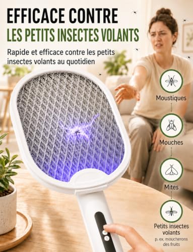 Detalle de ZOVHYYA Raquette Électrique Insecte Pliable 4000V – Interieur / Exterieur, Blanc