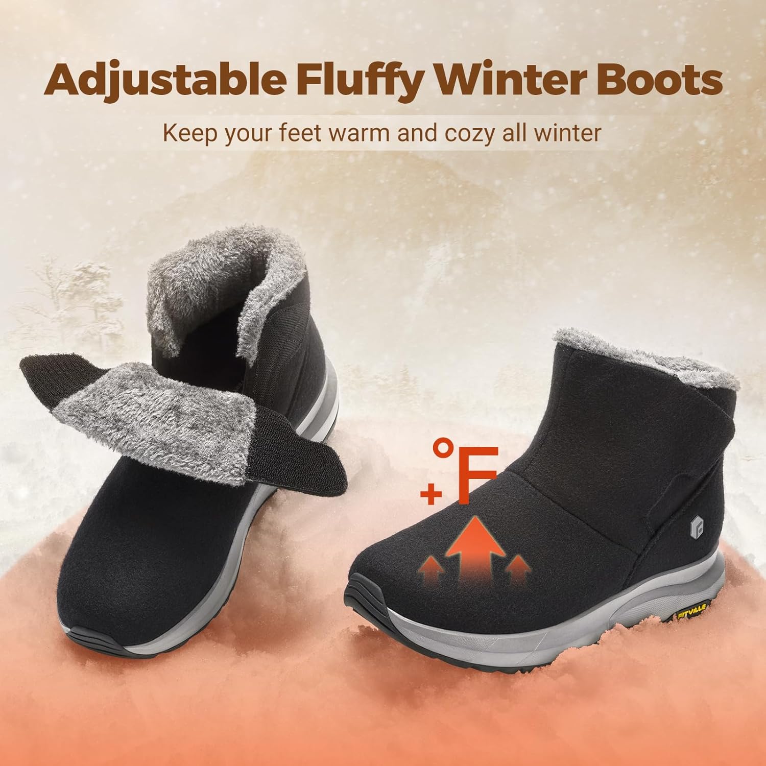Thumbnail 1 de FitVille Extra Weit Winterschuhe Herren – Gefüttert, Kurzschaft, Rutschfest und Komfortabel