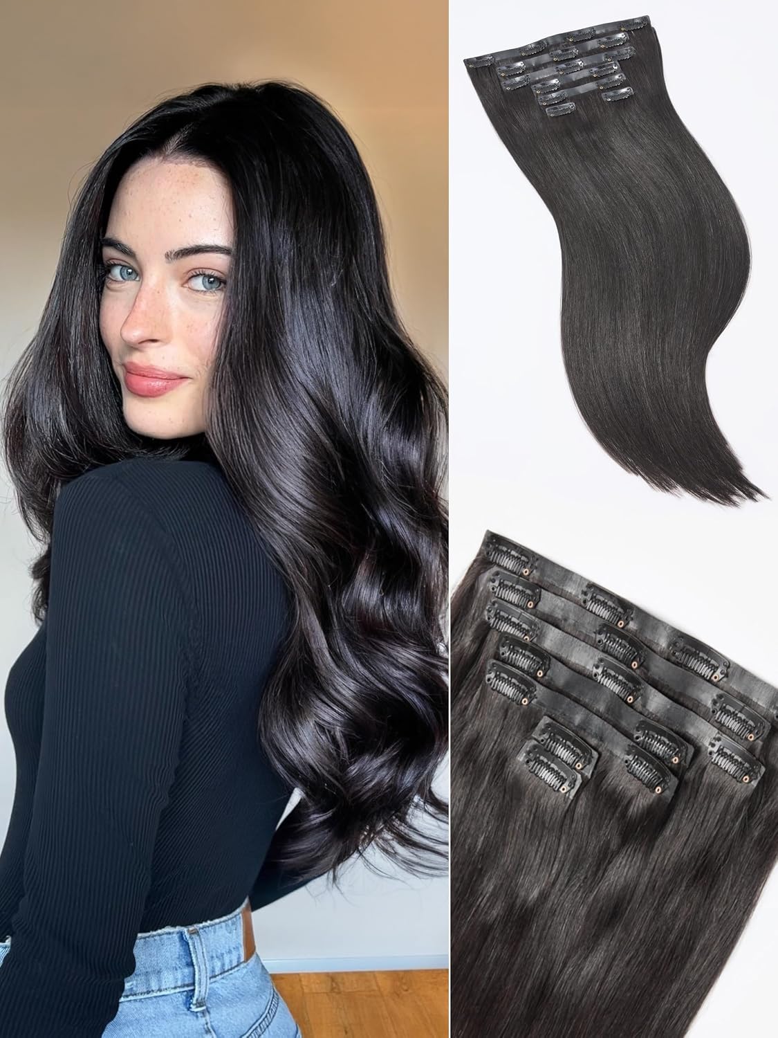 Detalle de LUVME NEW-QZF110-ST-22-NC-AMZ*2 22-Inch Human Hair Clip-In Extensions, 220g