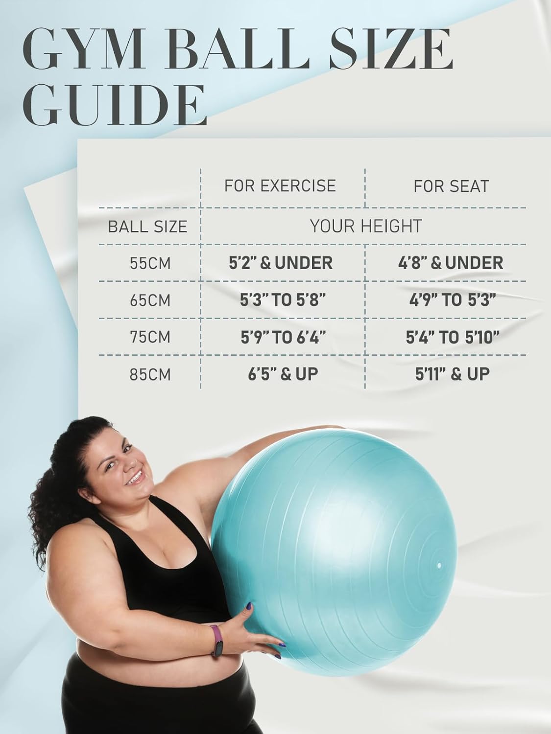 Thumbnail 5 de PhysKcal Gym Ball 55-85cm: Anti-Burst Swiss Ball for Fitness, Yoga, Pregnancy & Balance