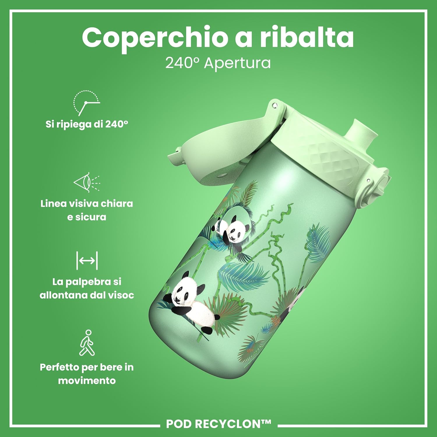Detalle de Ion8 Borraccia per Bambini 350 ml – a prova di perdite, Panda