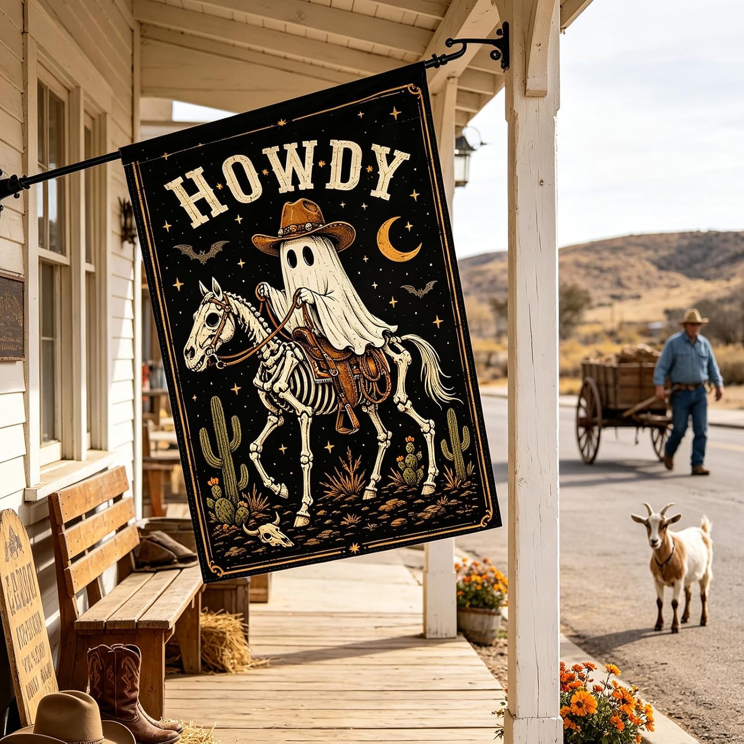 Detalle de Dimidium Western Ghost Rider Halloween House Flag, 28 x 40-Inch Double-Sided Polyester