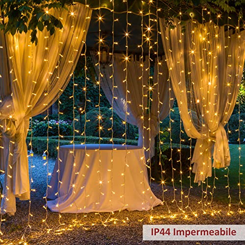 Detalle de Zorela 600 LED 6Mx3M Tenda Luminosa Natale IP44: luci di Natale impermeabili, esterno/interno, 8 modalità