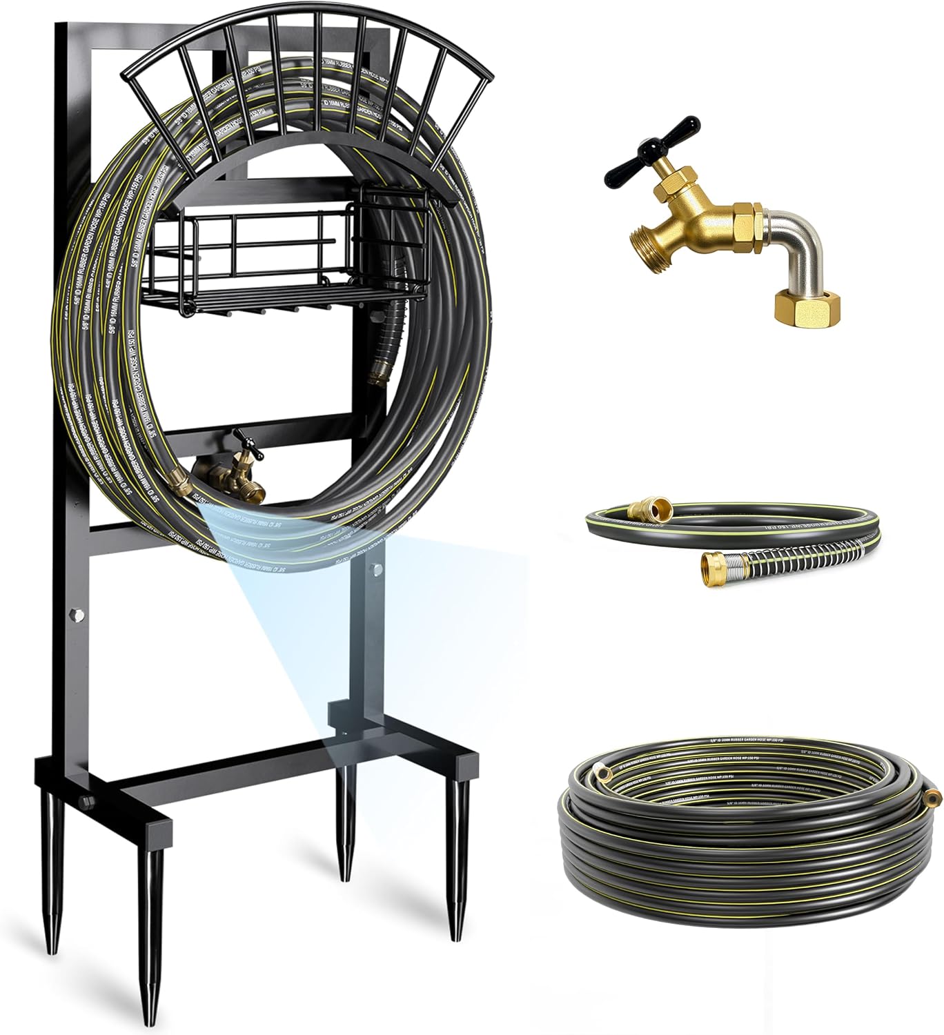 Garden Hose Holder with 45 ft Rubber Hose