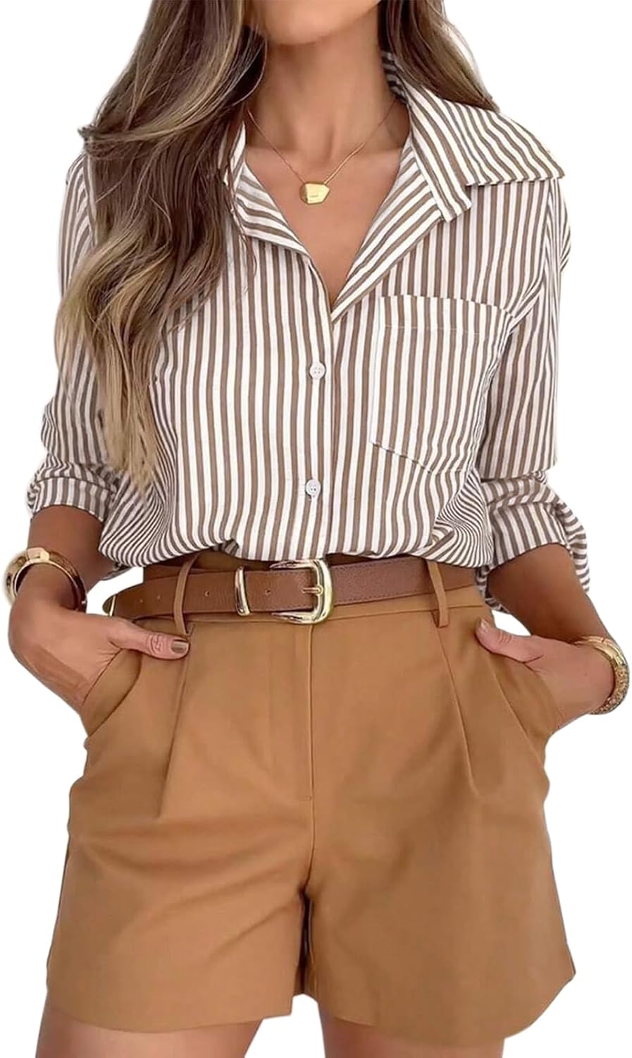 Detalle de siliteelon Striped Button Down Shirt 1 Pocket