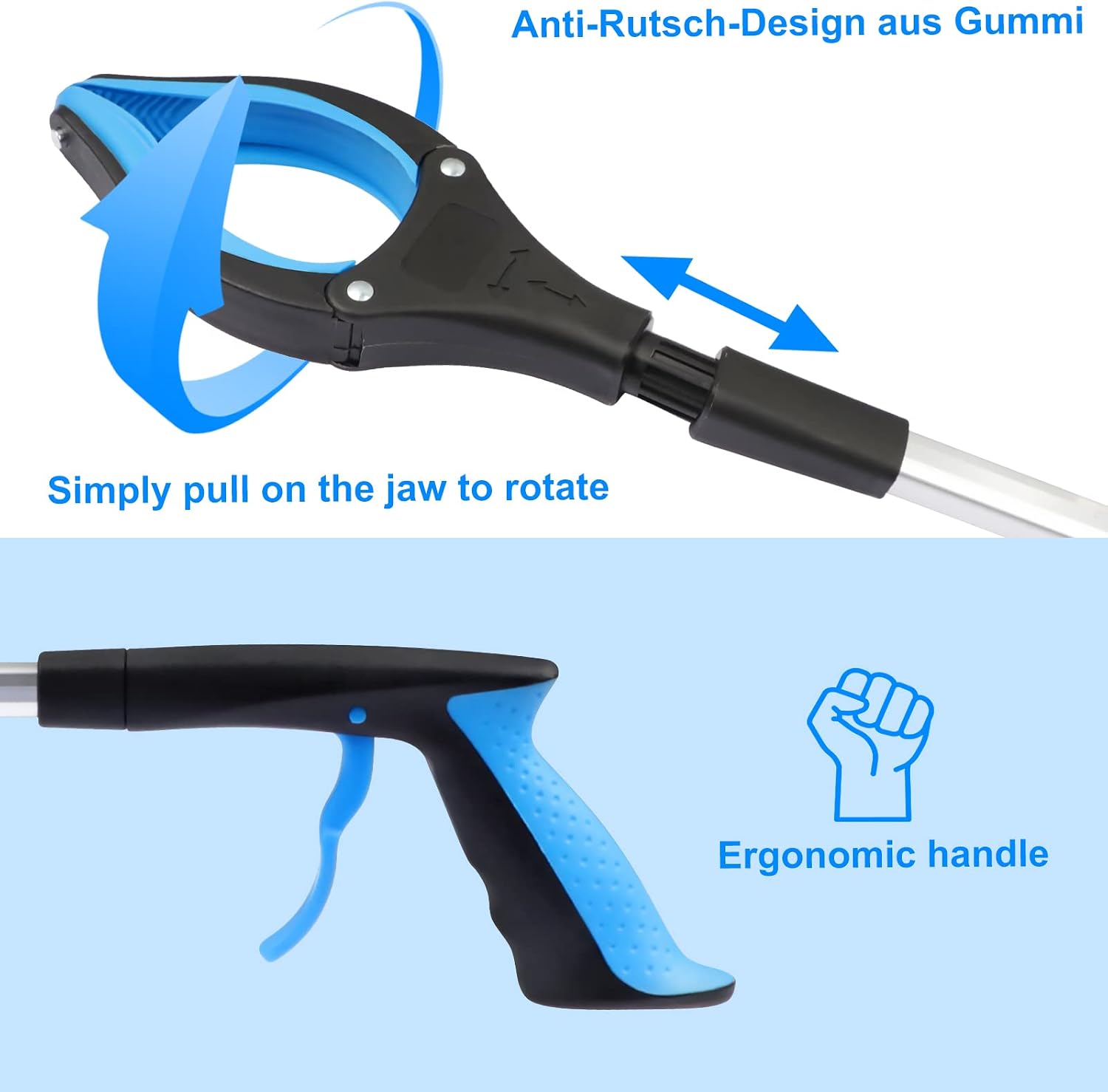 Detalle de OITUGG 2-Pack 83cm Litter Picker Set with Magnetic Tip and 360° Head – Reach Further, Grab Safely