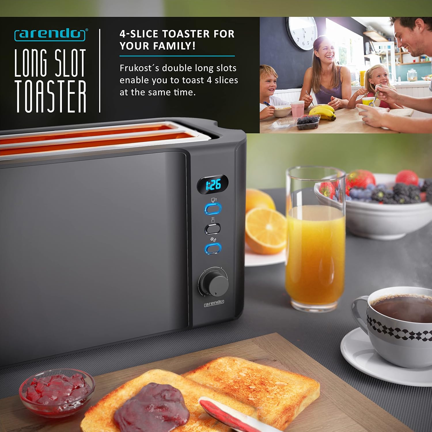 Thumbnail 4 de Arendo Frukost 4-slice long slot toaster 6-settings 🍞