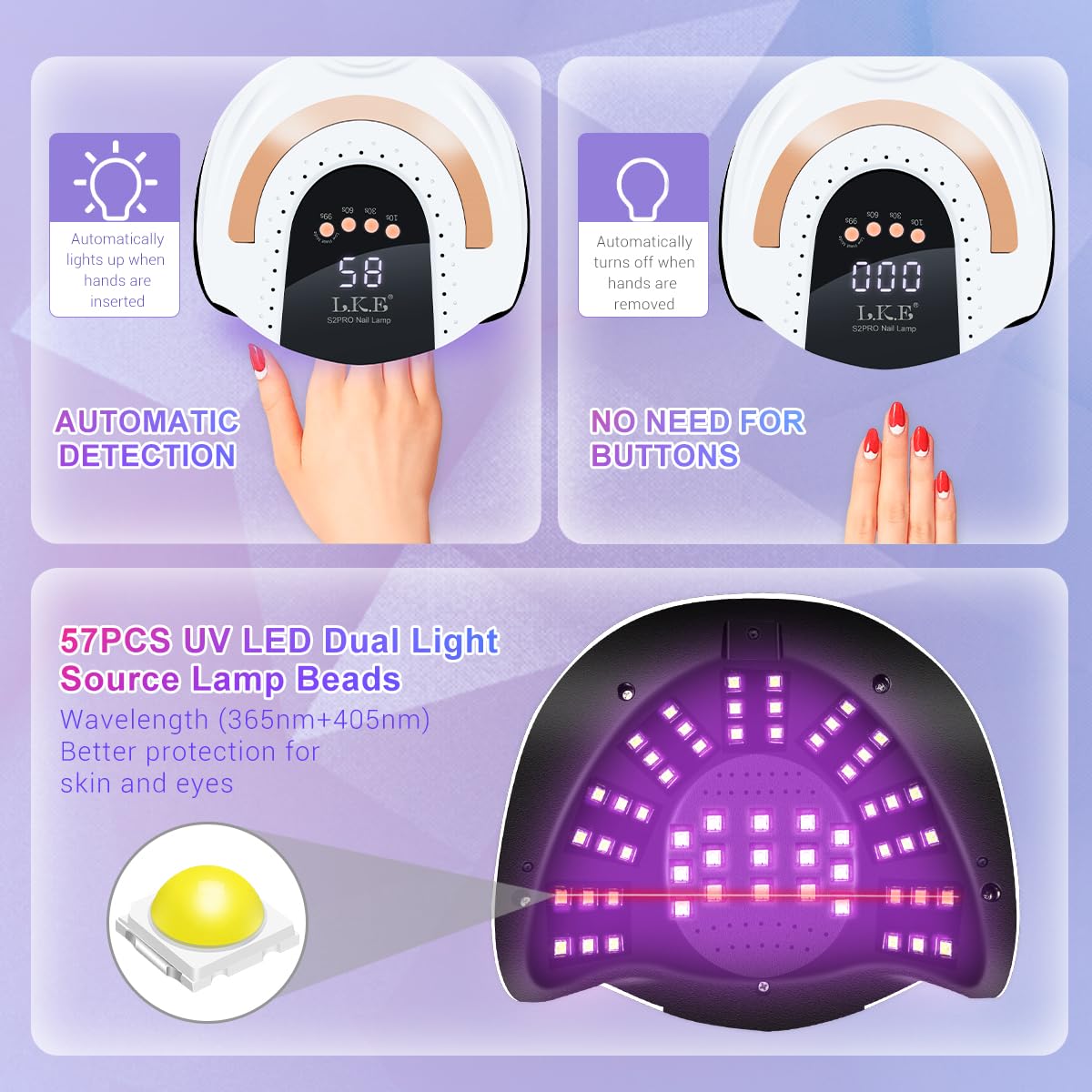 Detalle de UV Lampe für Gelnägel, 268W – 57 LEDs, 4 Timer, LCD-Display und Infrarotsensor