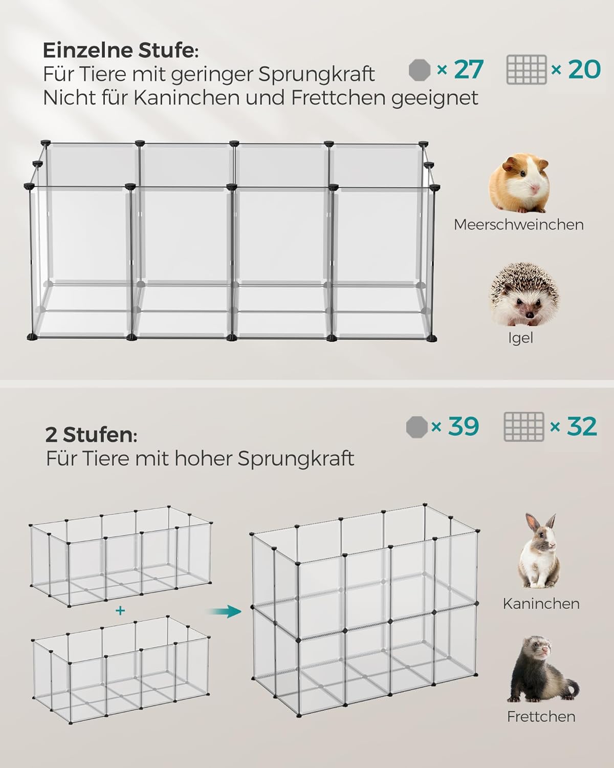 Thumbnail 2 de SONGMICS Freigehege mit Bodenplatten 140 x 70 x 55 cm – weiß LPC007W01