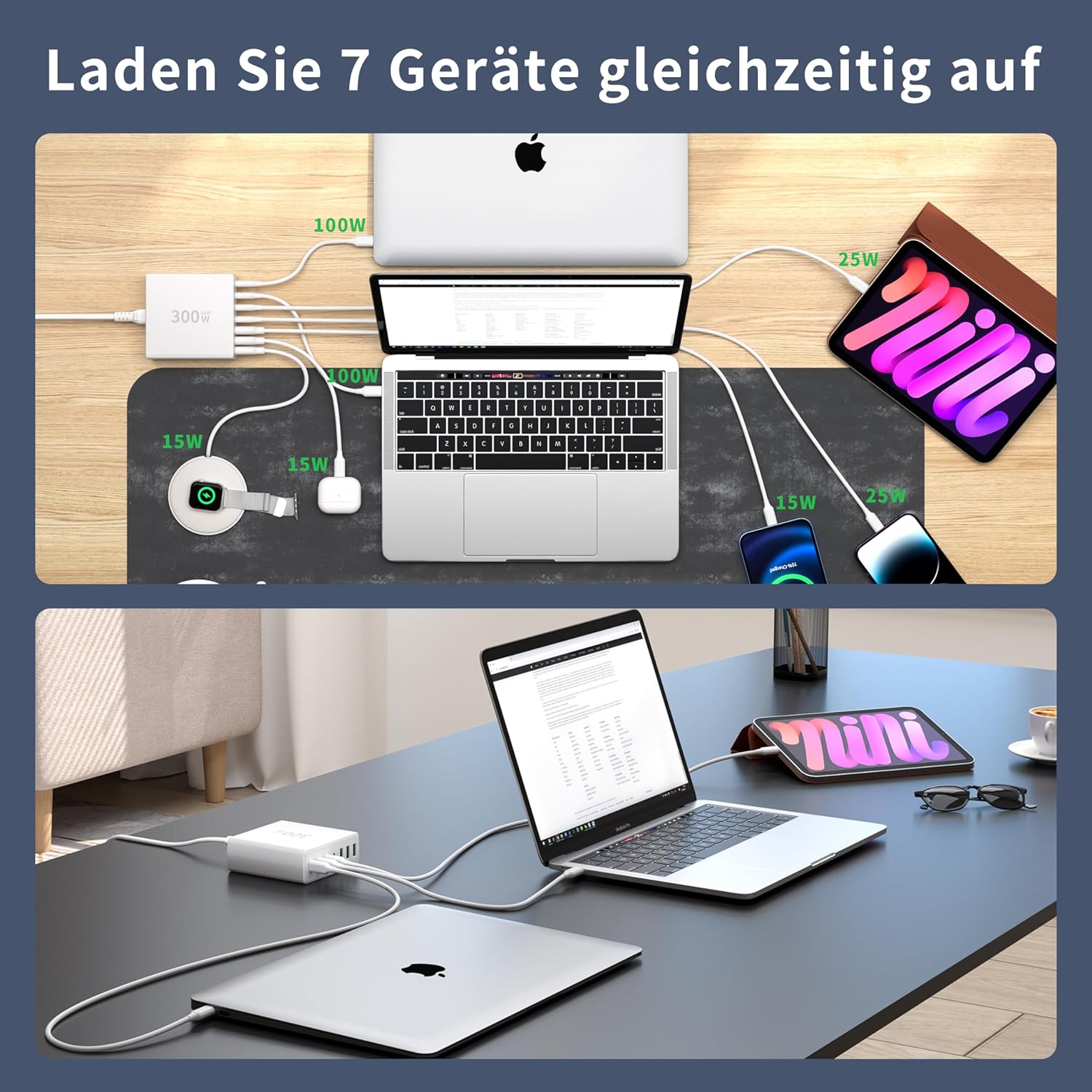 Thumbnail 5 de FINIBO 300W USB-C Mehrfach-Ladegerät mit 7 Ports (4× USB-C, 3× USB-A) und Dual-PD PPS