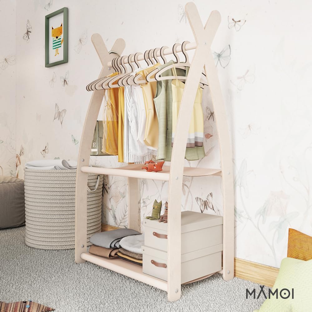 Detalle de MAMOI Armadio per Bambini in Legno 95x106x32 cm – Appendiabiti a terra
