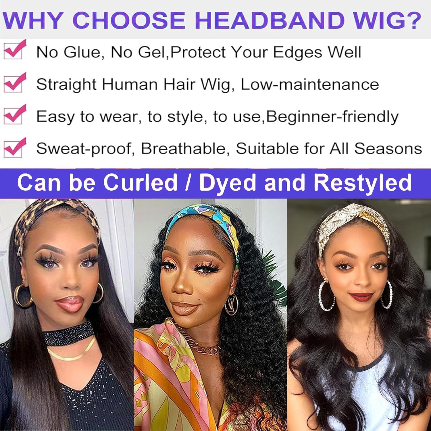Thumbnail 4 de Perruque Bandeau cheveux humains 20 pouces Wear and Go