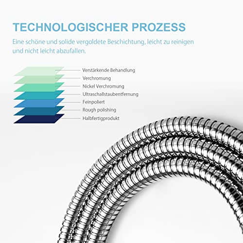 Detalle de OFFO Duschschlauch 1,6 m mit Verdrehschutz – Edelstahl Hochdruck-Duschschlauch Chrom