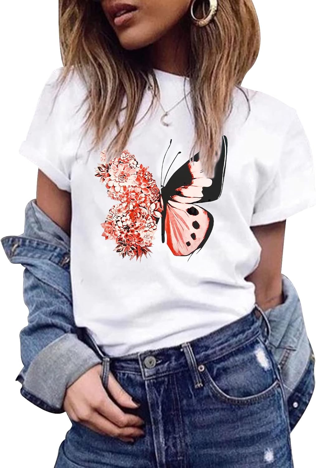 Detalle 2 de heekpek T Shirt Donna Manica Corta Bianca Cotone – Stampa Estiva e Comfort quotidiano
