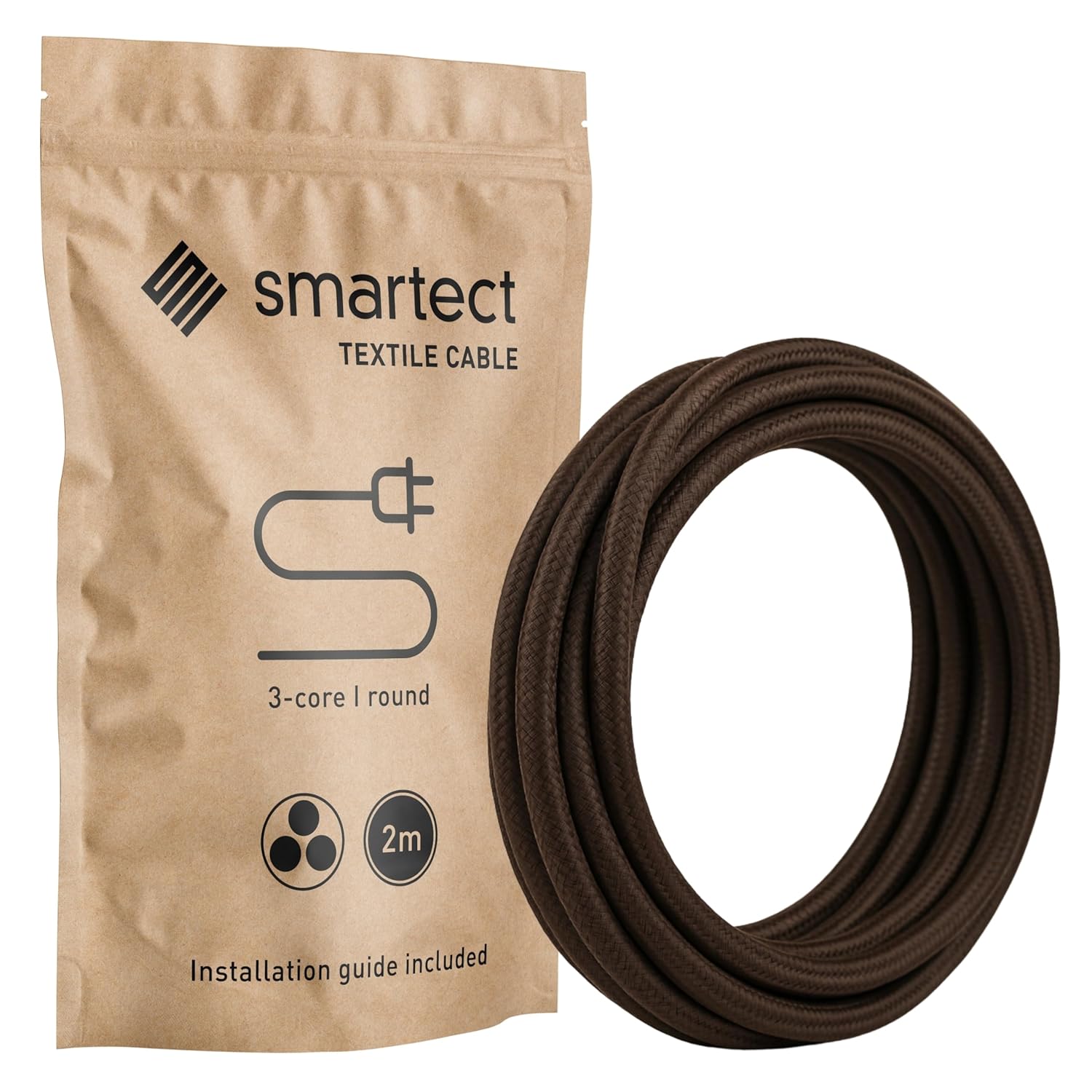 smartect Textilkabel Braun 2 Meter für Lampen