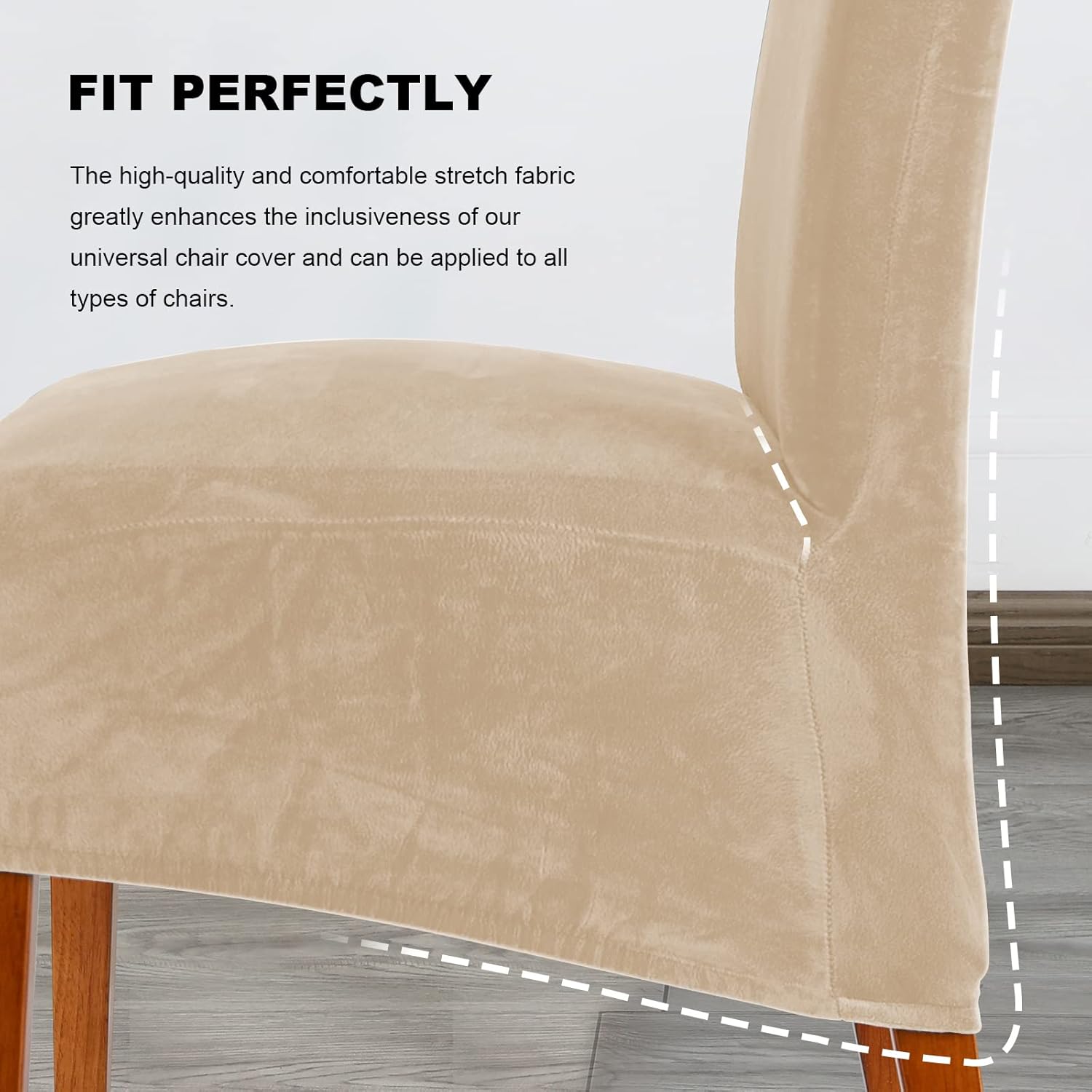 Thumbnail 6 de CMAKER Velvet Dining Chair Covers: Stretch Large, XL Beiges (Set of 2)