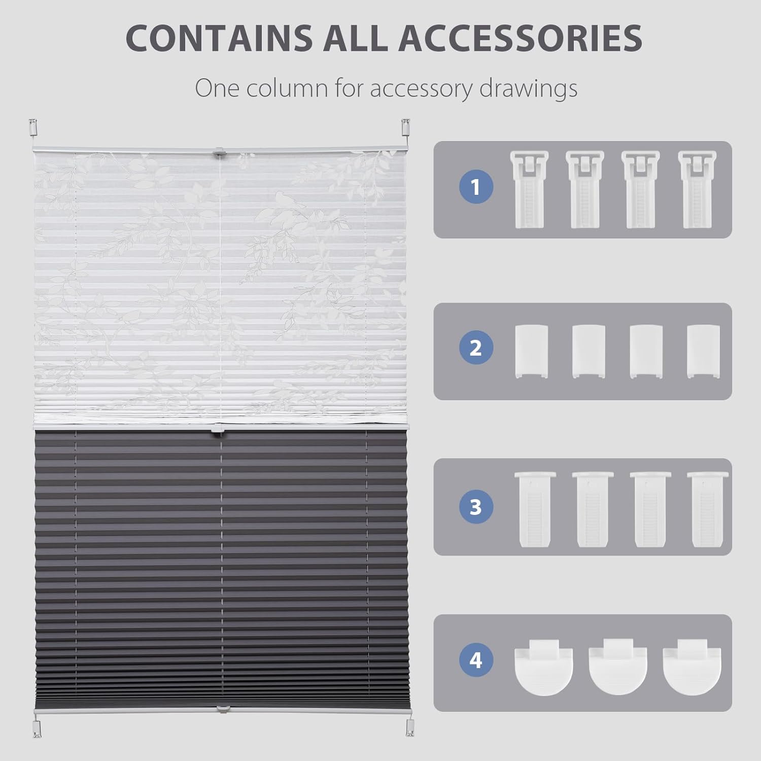 Thumbnail 4 de Sekey Plissee Doppelplissee Day+Night (ohne Bohren) 80x120 cm – Druck & Grau mit Klemmfix