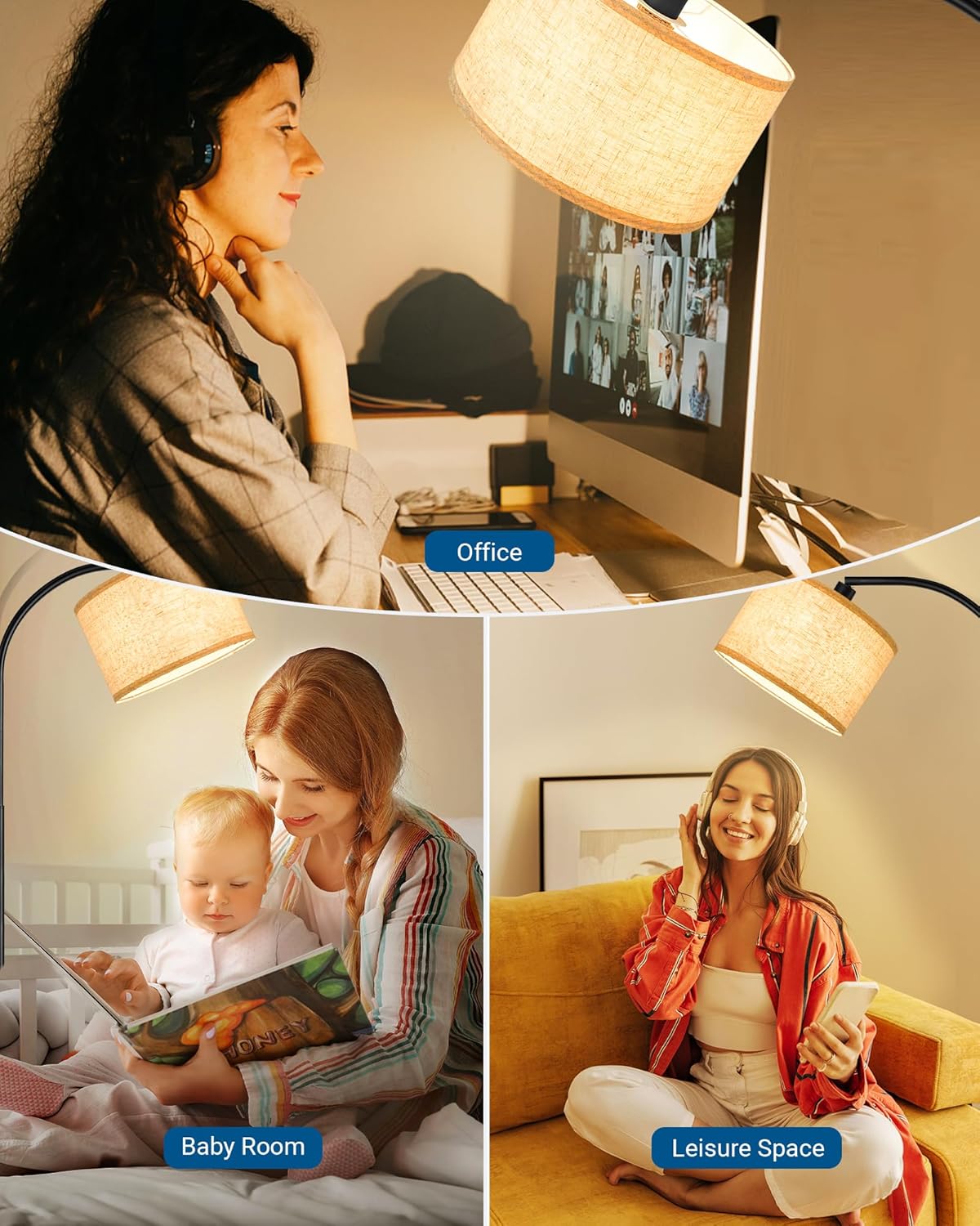 Thumbnail 5 de EDISHINE Stehlampe fürs Wohnzimmer: 161 cm Bogenlampe mit verstellbarem Kopf & Fußschalter (E27, Schwarz)