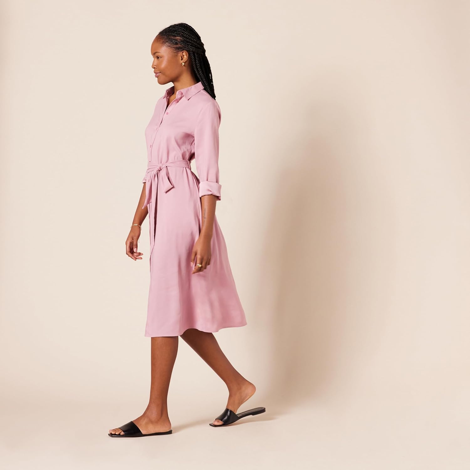 Thumbnail 3 de Amazon Essentials Damen Langärmliges Midi-Hemdkleid aus Georgette – normaler Schnitt mit Taillengürtel