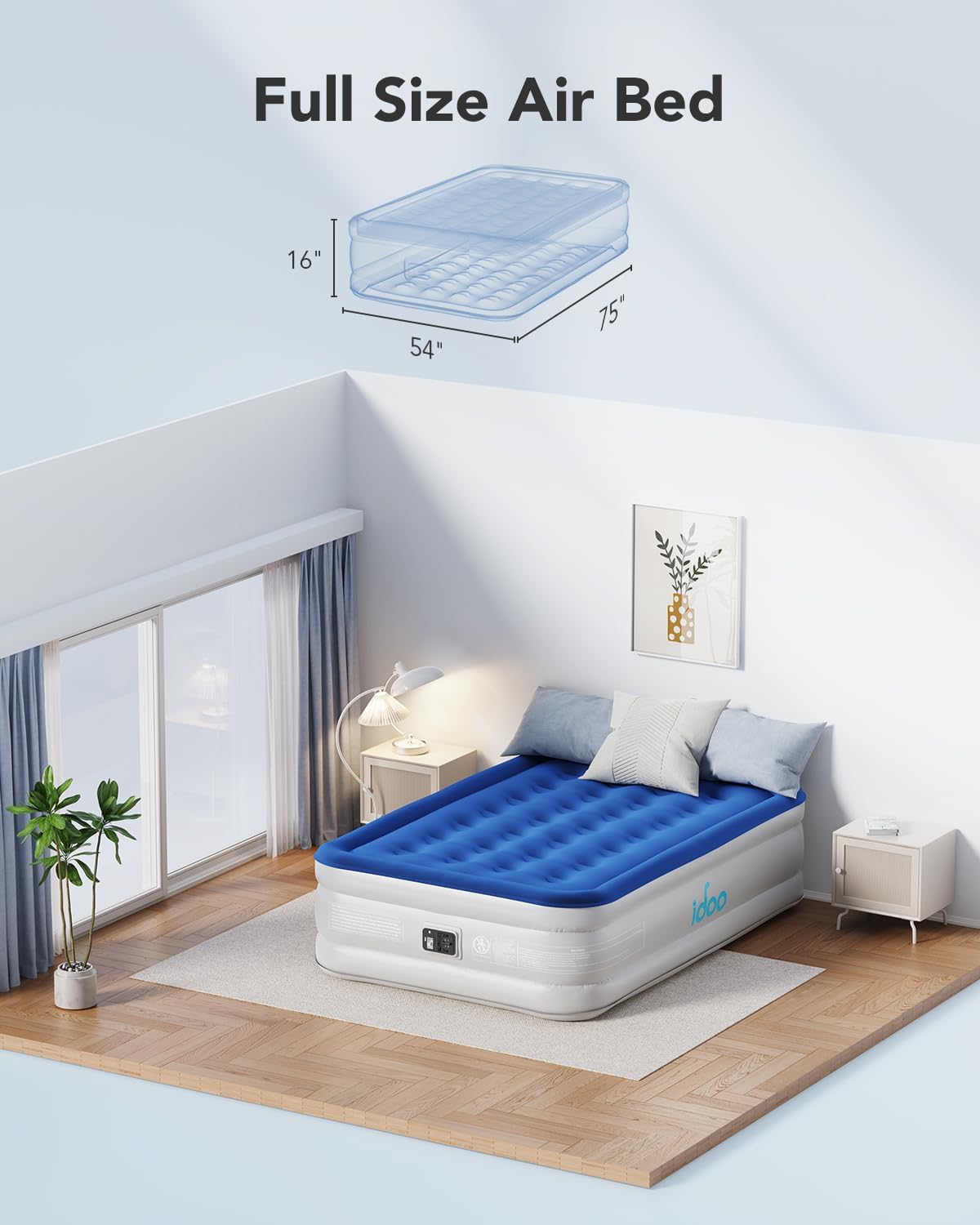 Thumbnail 2 de iDOO Full Air Mattress with Built-In Pump (75×54×16 in) for Guests, Camping, and Home Use