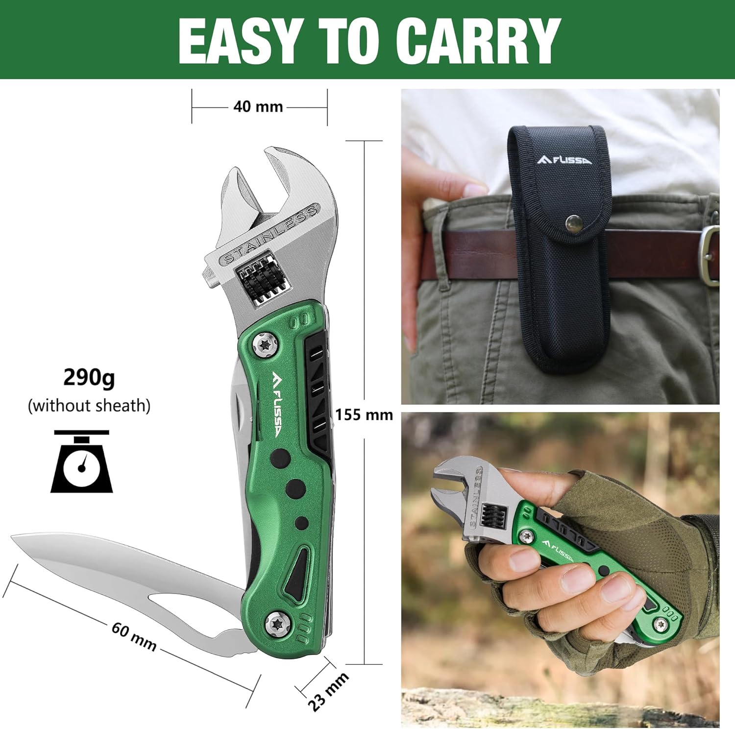Thumbnail 2 de FLISSA Clé Multioutils 13 en 1 avec Sac – outil multifonction pour extérieur et intérieur
