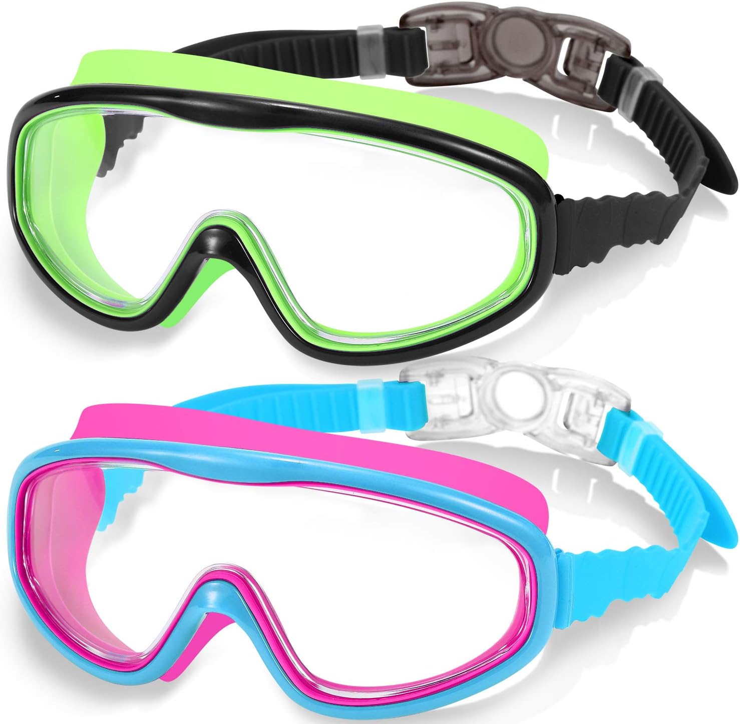 Detalle de EasYoung 2-Pack Kids Swim Goggles (Ages 3–15) – Wide Vision, Anti-Fog & UV Protection