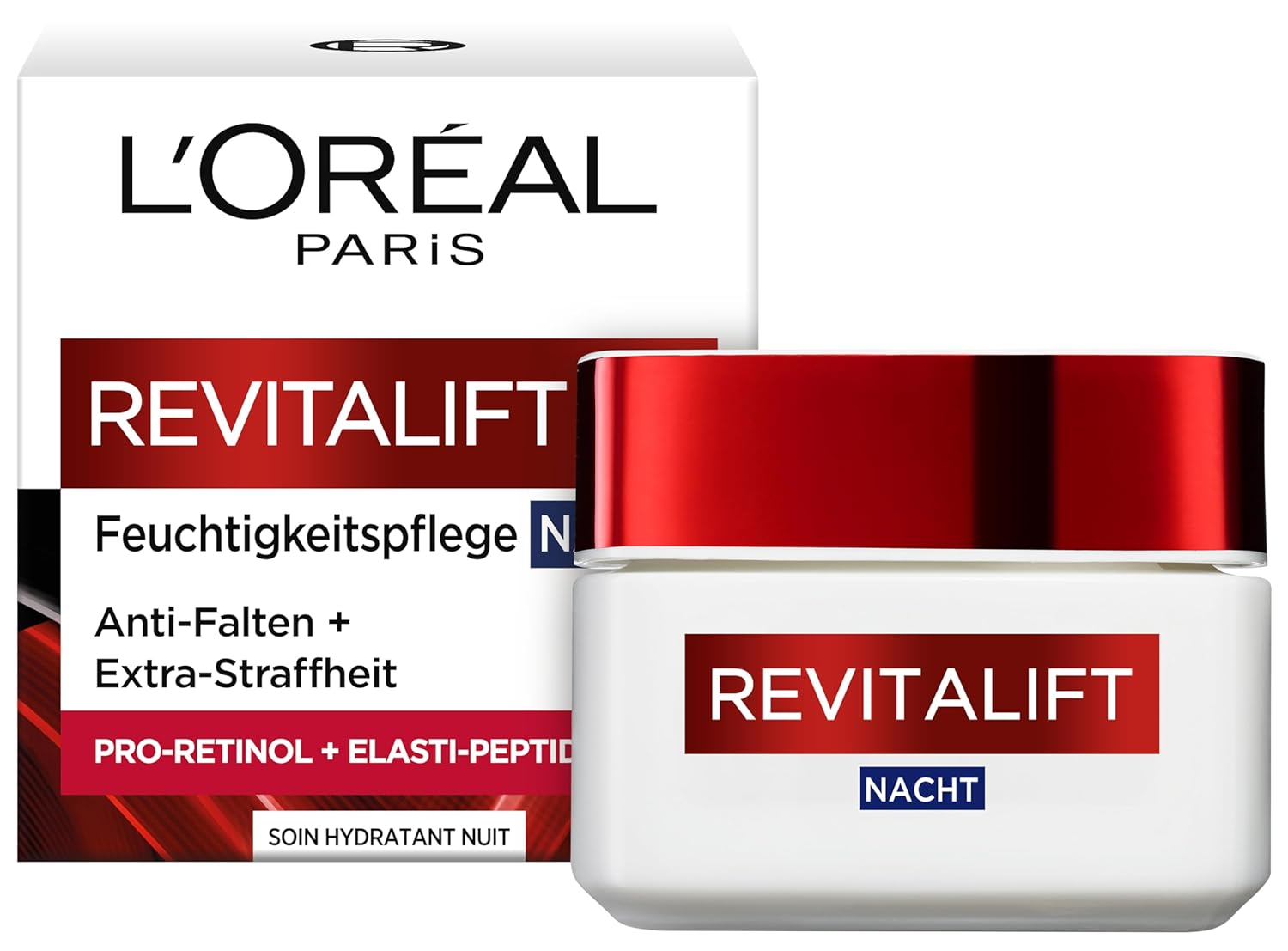 Detalle 2 de L’Oréal Paris Revitalift Feuchtigkeitspflege Nacht für Frauen mit Pro-Elastin & Aprikosenkernöl (1x 50 ml)