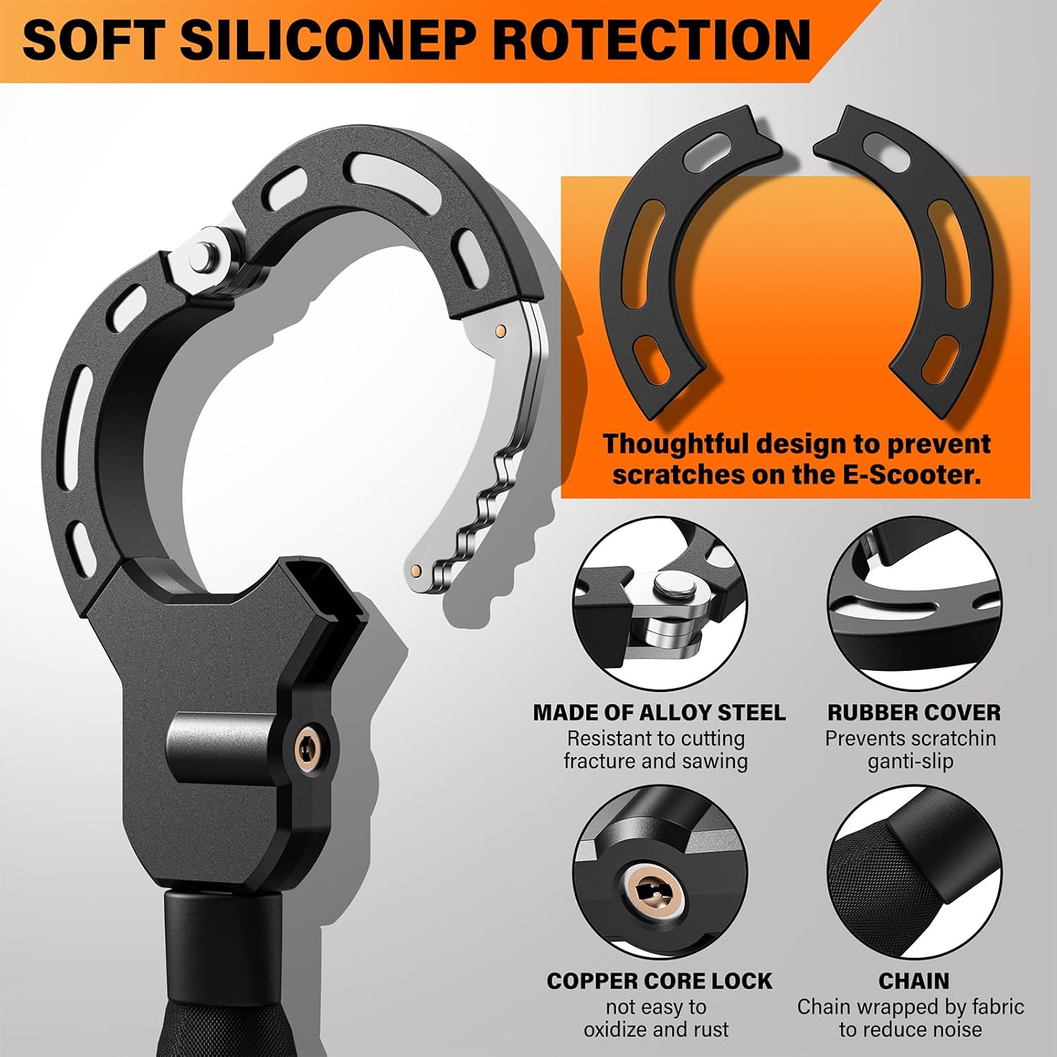 Detalle 2 de E-Scooter Schloss mit Tasche – 8-mm Handschellenschloss (90/97 cm) für maximale Sicherheit