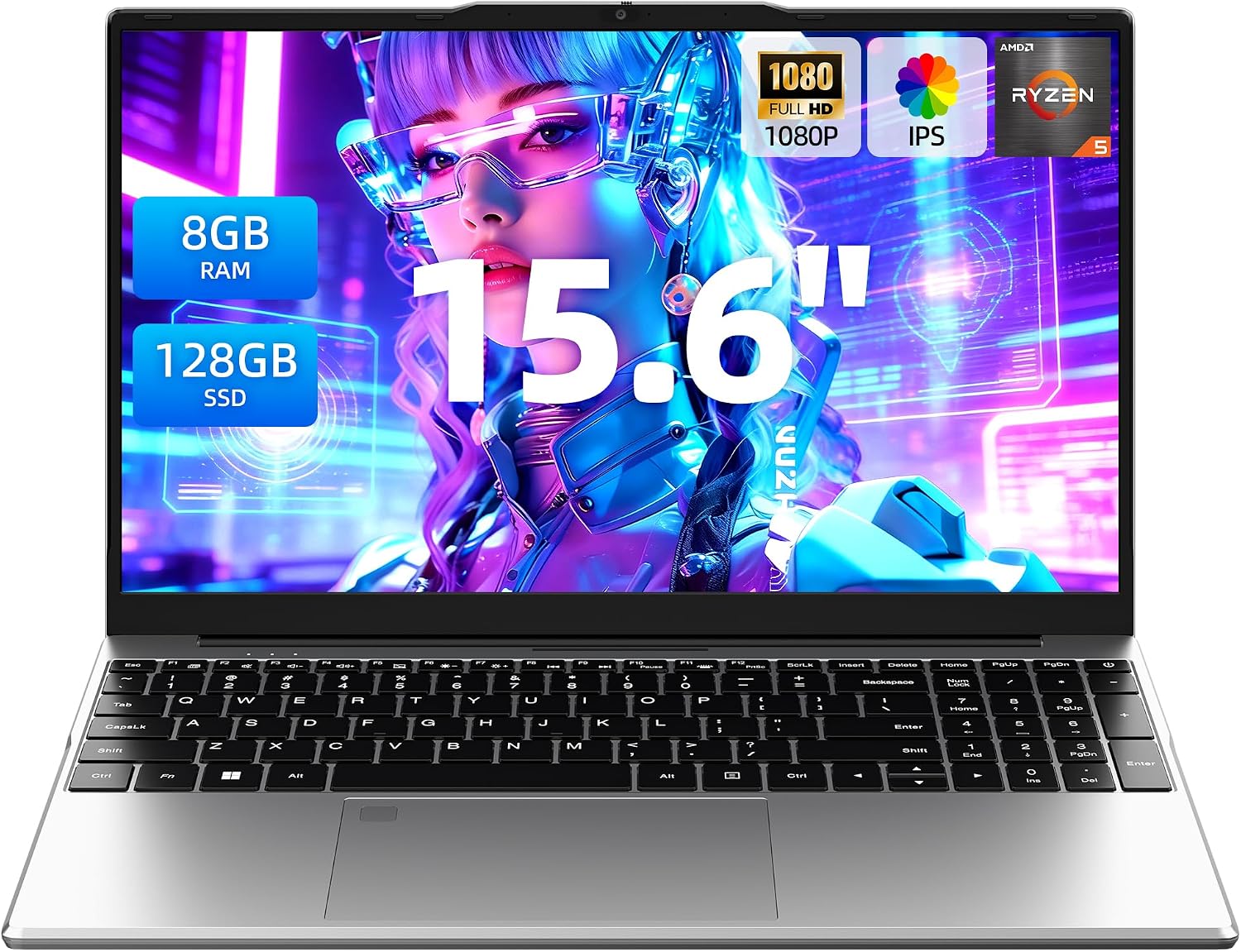 Detalle de Aurant R5 15.6-Inch Laptop, Ryzen R5, 8GB RAM, 128GB SSD, Backlit Keyboard