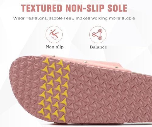 Thumbnail 6 de ONCAI Damen Pantolette Bequeme Hausschuhe mit Kork-Fußbett, Suede Rosa (Größe 39 EU)